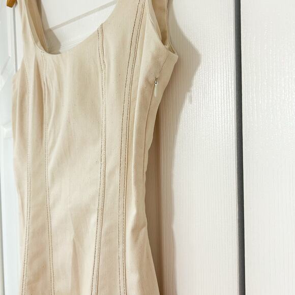 NWOT Zara Cream Ivory Topstitch Midi Square Neck Dress Women’s Size XS - Picture 8 of 14